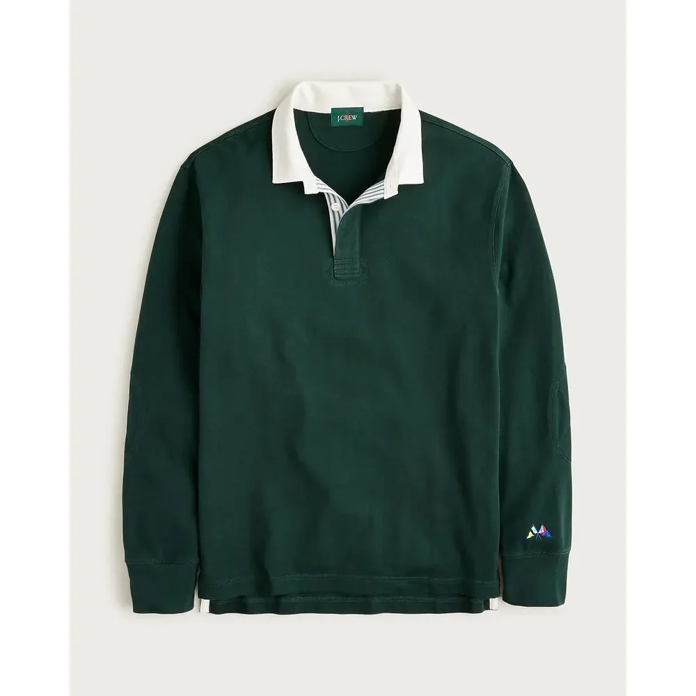 J. Crew Men's Rugby Shirt with Striped Placket Woodland Size Large NWT